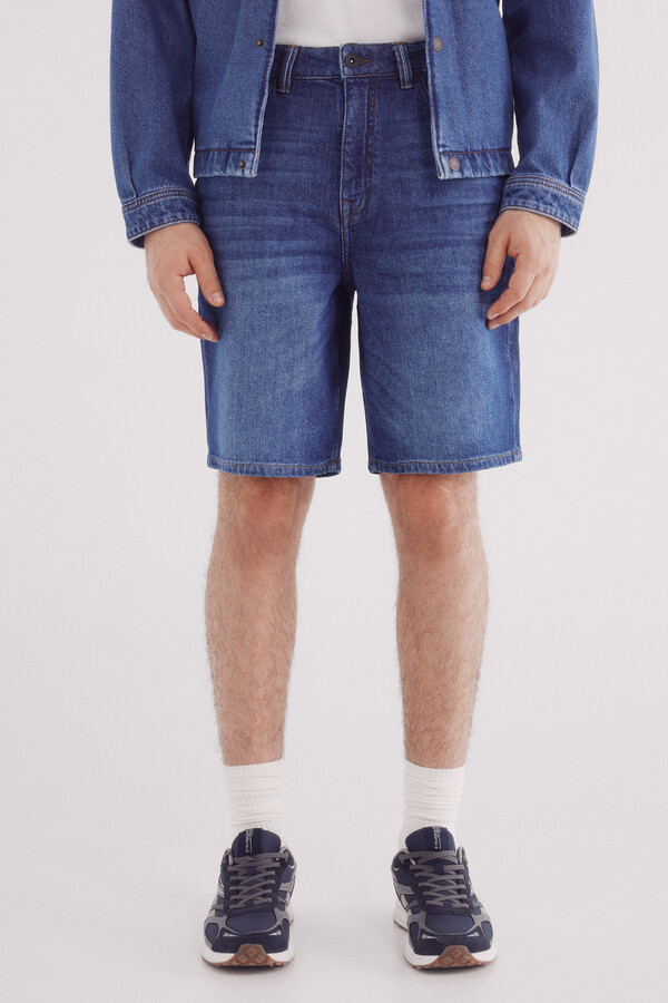Springfield Bermudas denim lavado medio oscuro regular fit azulado
