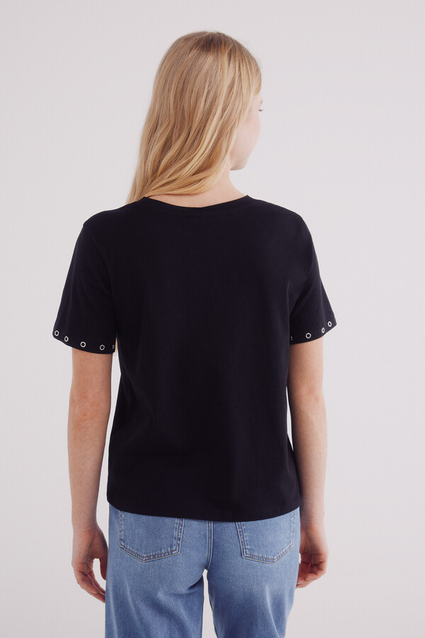 Springfield Camiseta ojales metálicos mangas negro