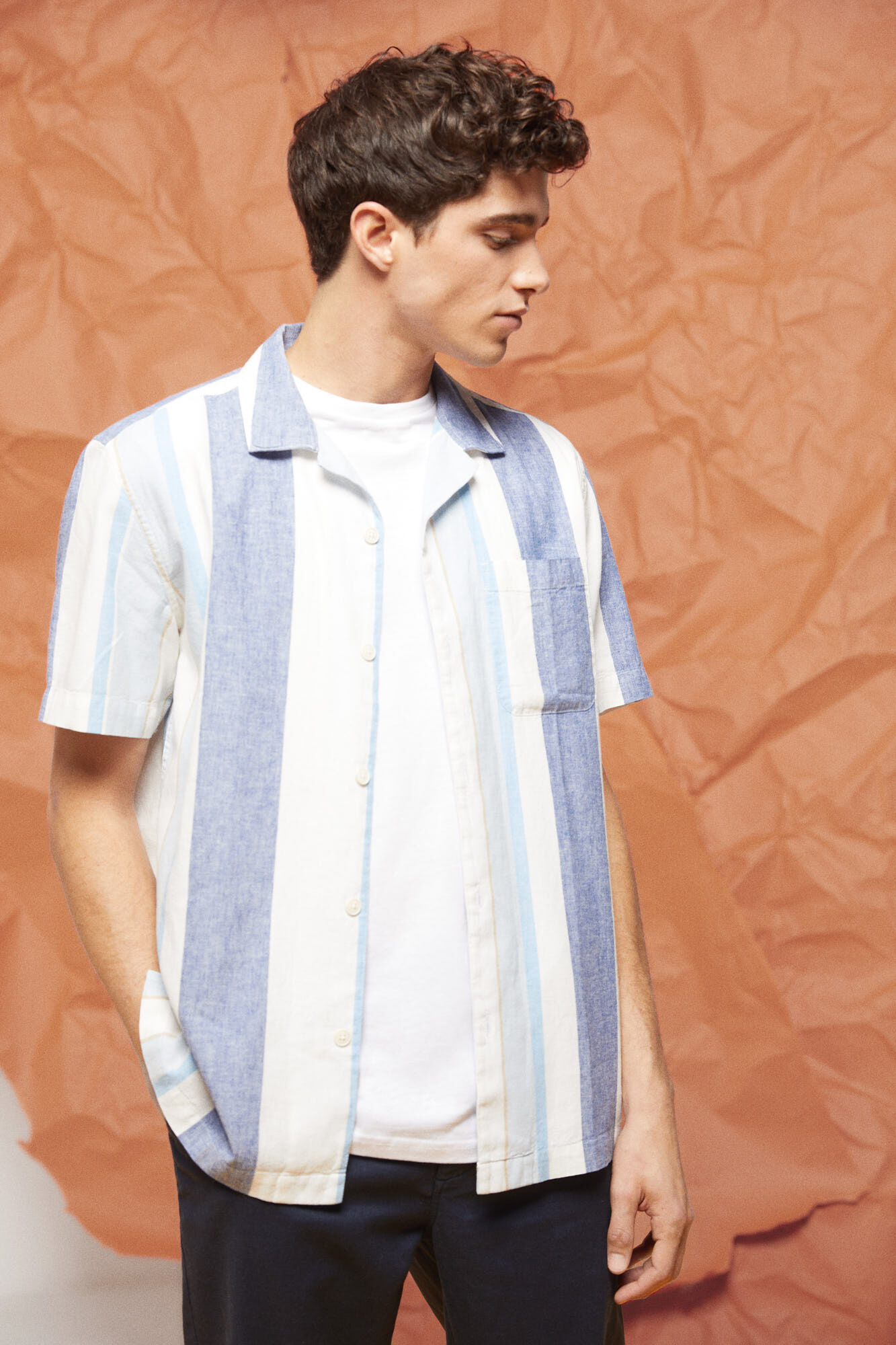 Camisa lino sales rayas hombre