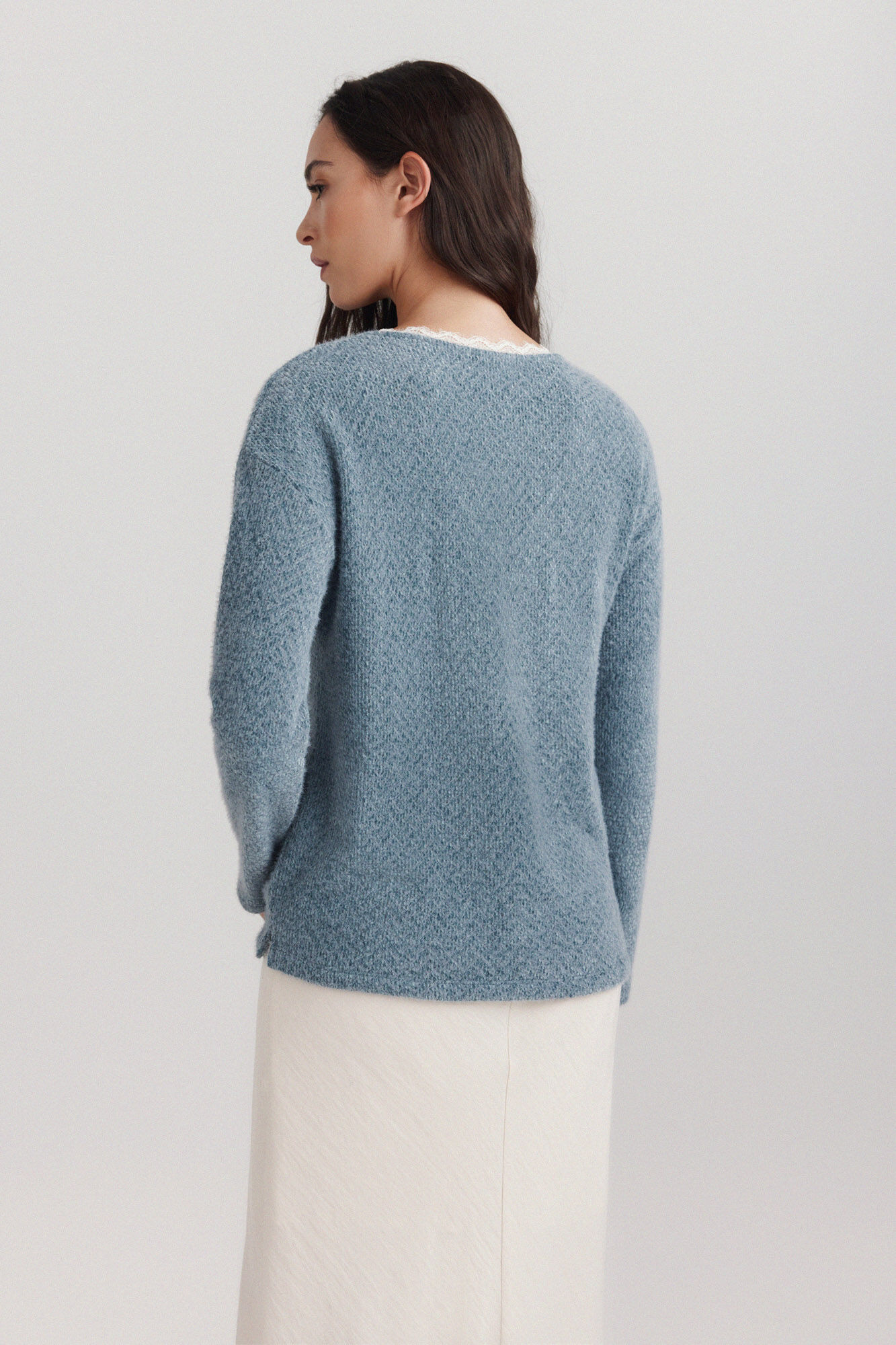 Springfield Su&eacute;ter fino cuello lace azul