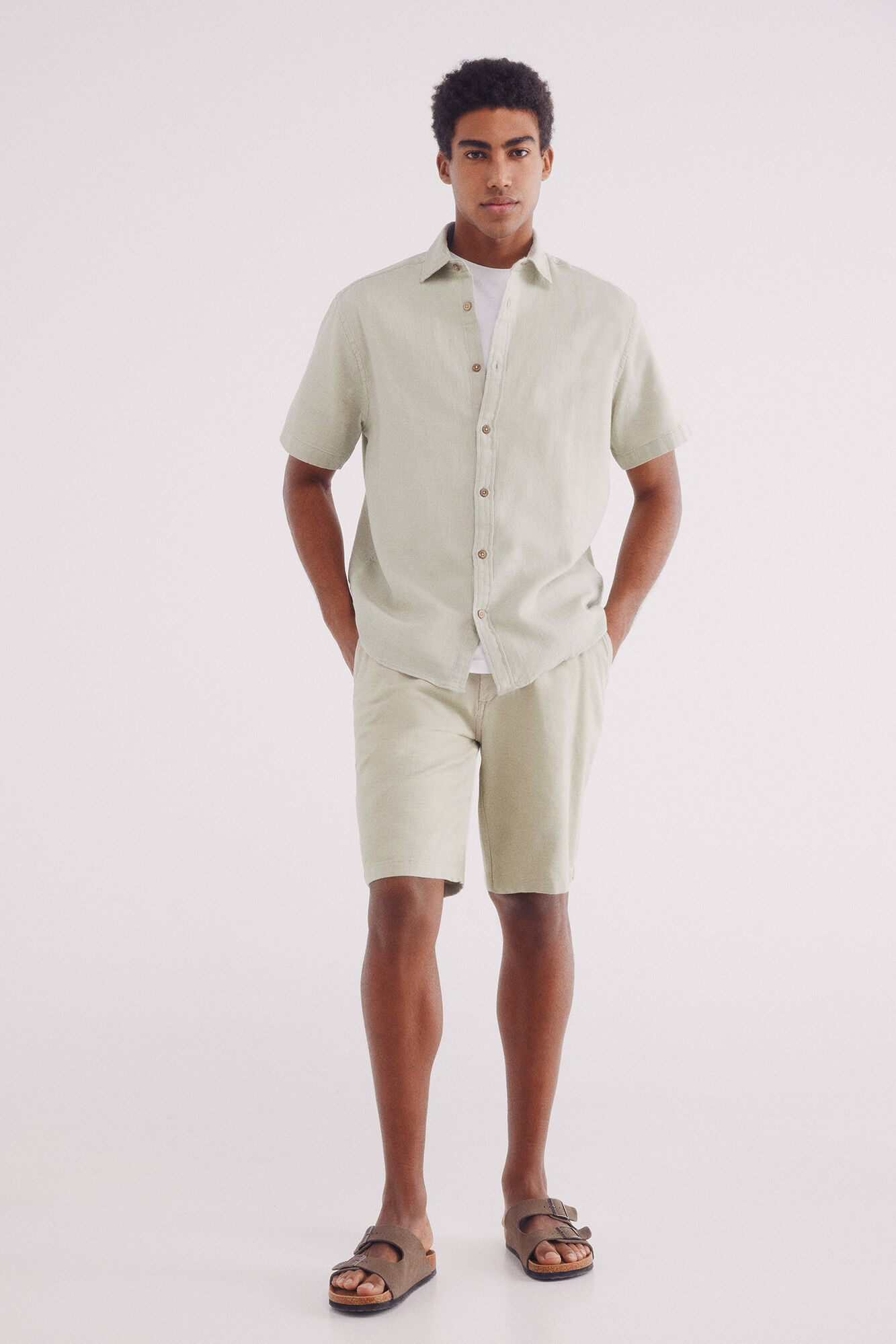 Springfield Camisa manga corta tejido r&uacute;stico kaki