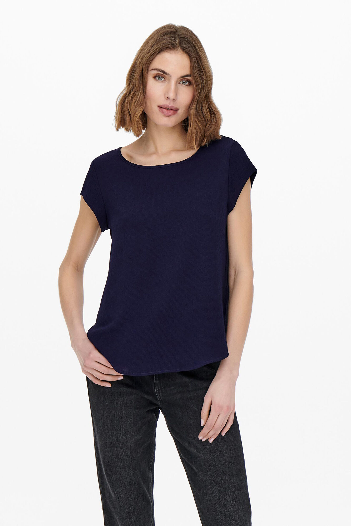 Only Playera lisa fluida azulado