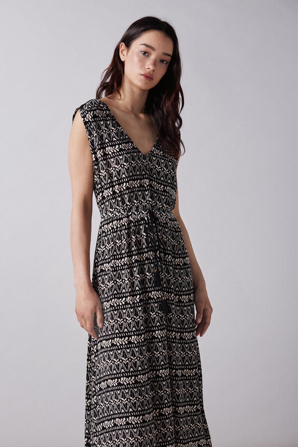 Springfield Vestido midi crochet hombros negro