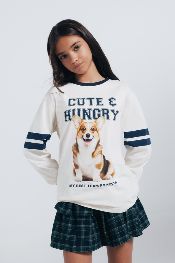Springfield Kids Playera de manga larga de perro universitario para niña blanco