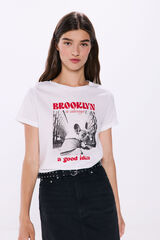 Springfield Playera gráfica algodón manga vuelta beige