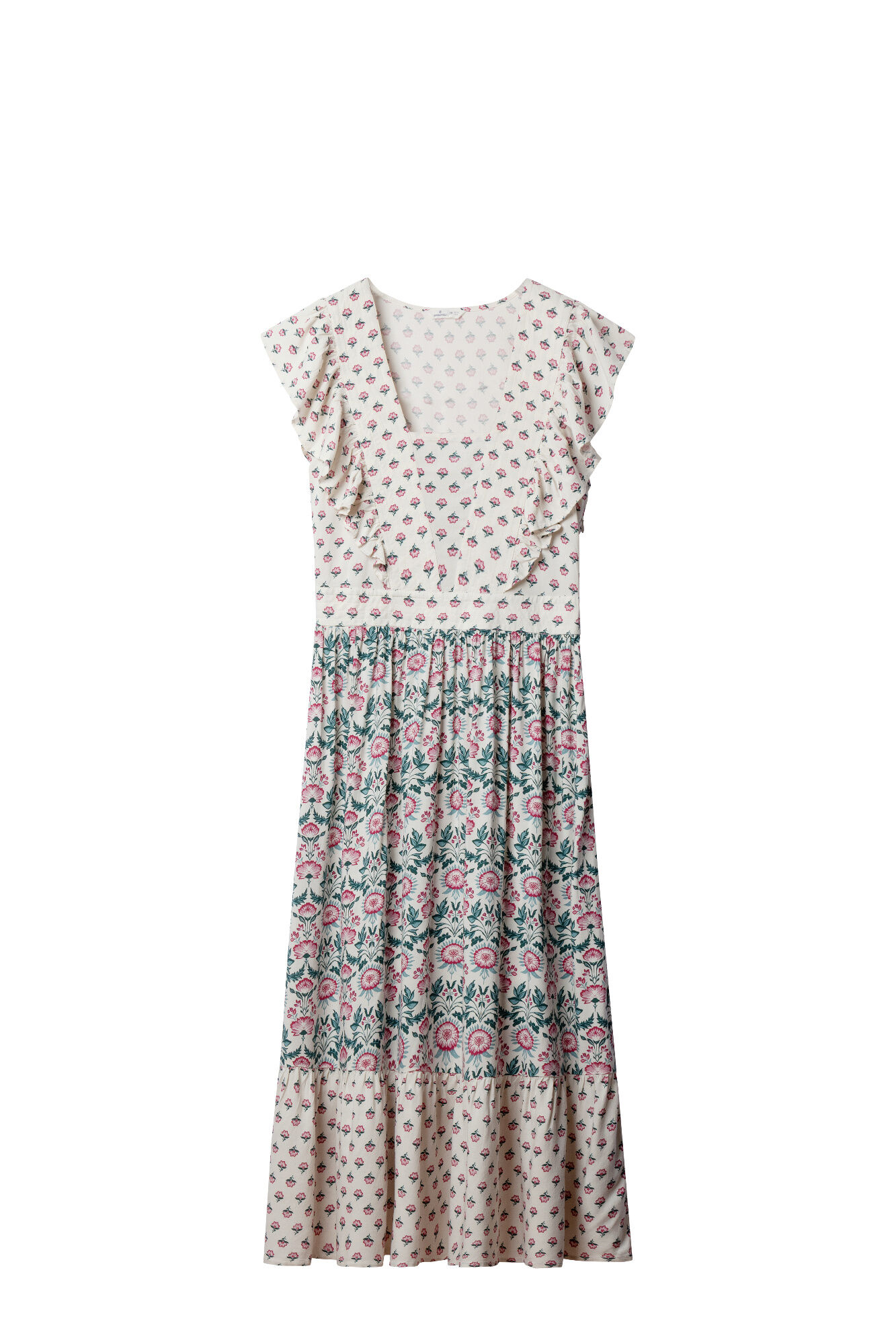 Springfield Vestido midi estampado con volantes blanco