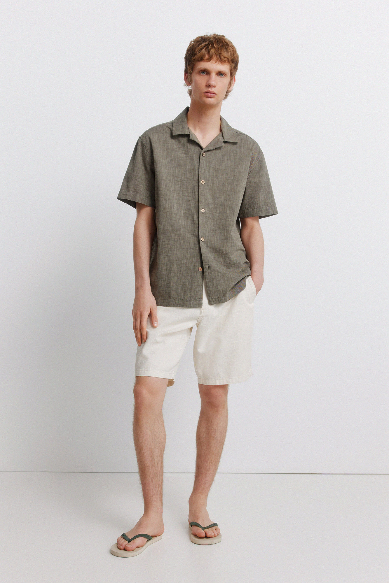 Springfield Camisa bowling de manga corta tipo lino kaki