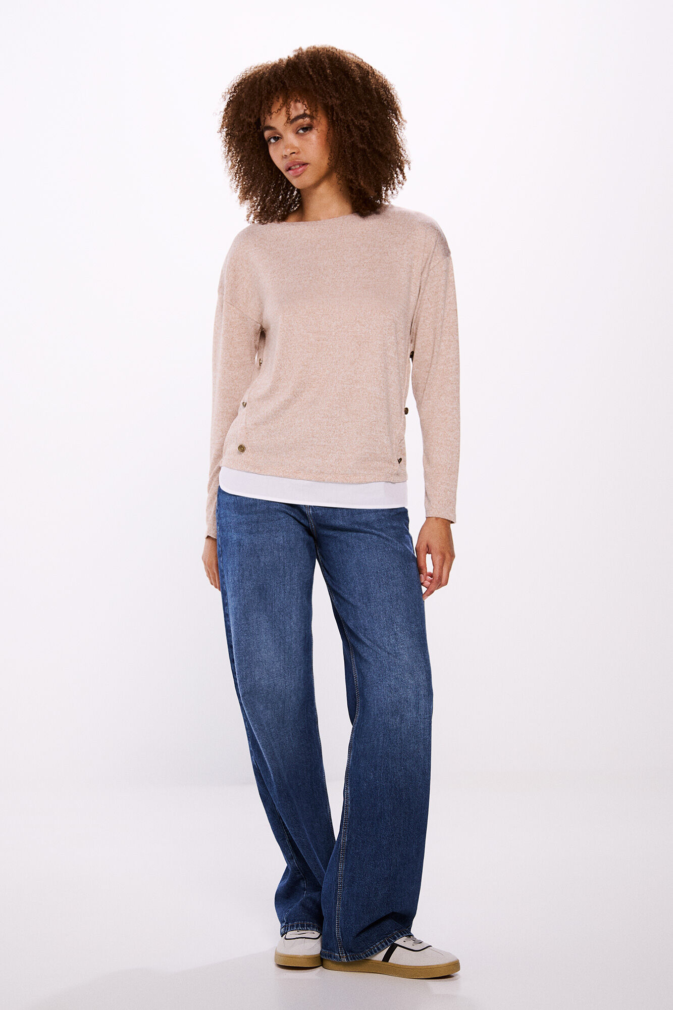 Springfield Playera combinada botones laterales caf&eacute;