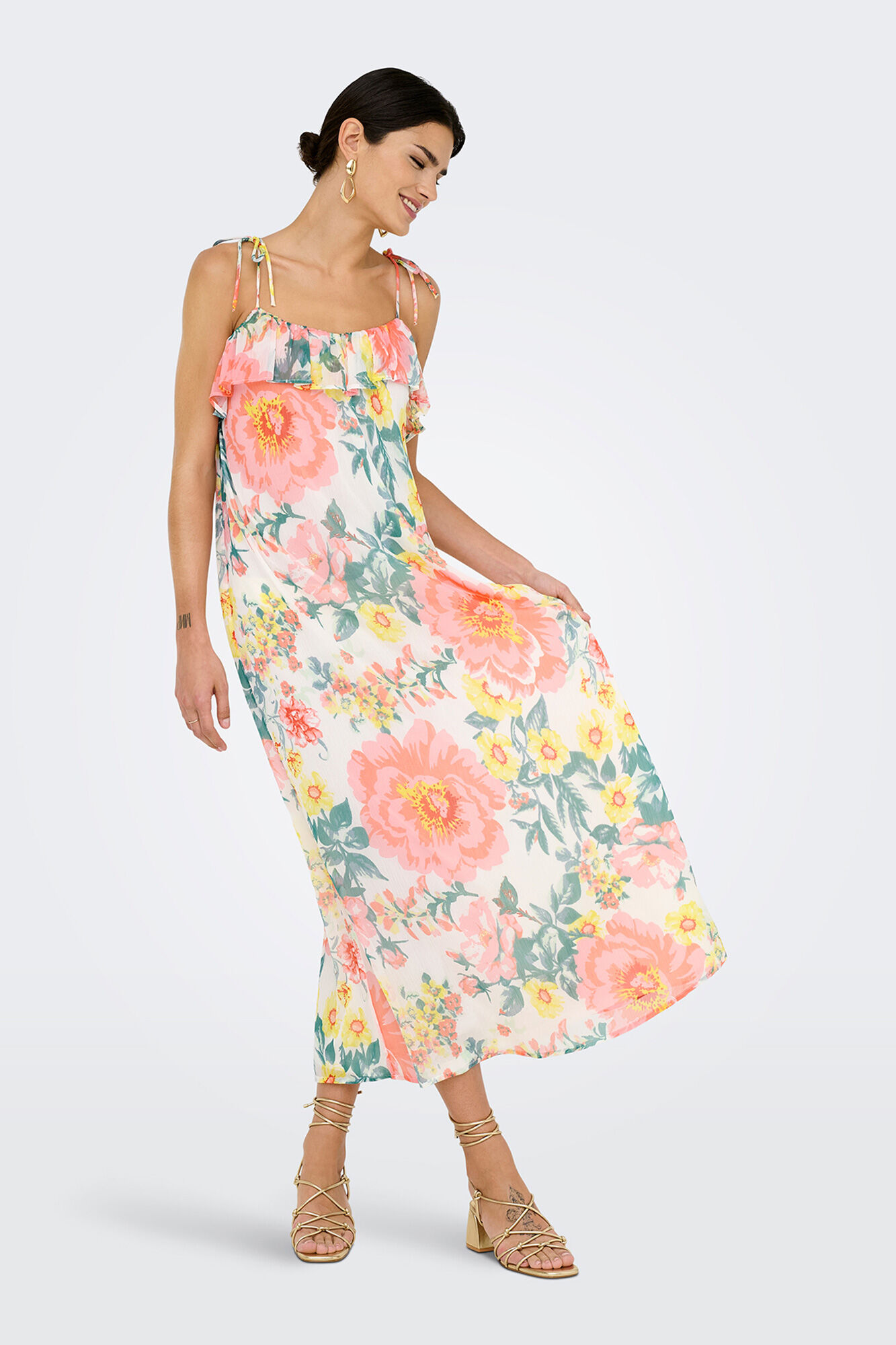 Only Vestido midi estampado floral natural