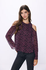 Springfield Blusa gasa flores lurex morado/lila