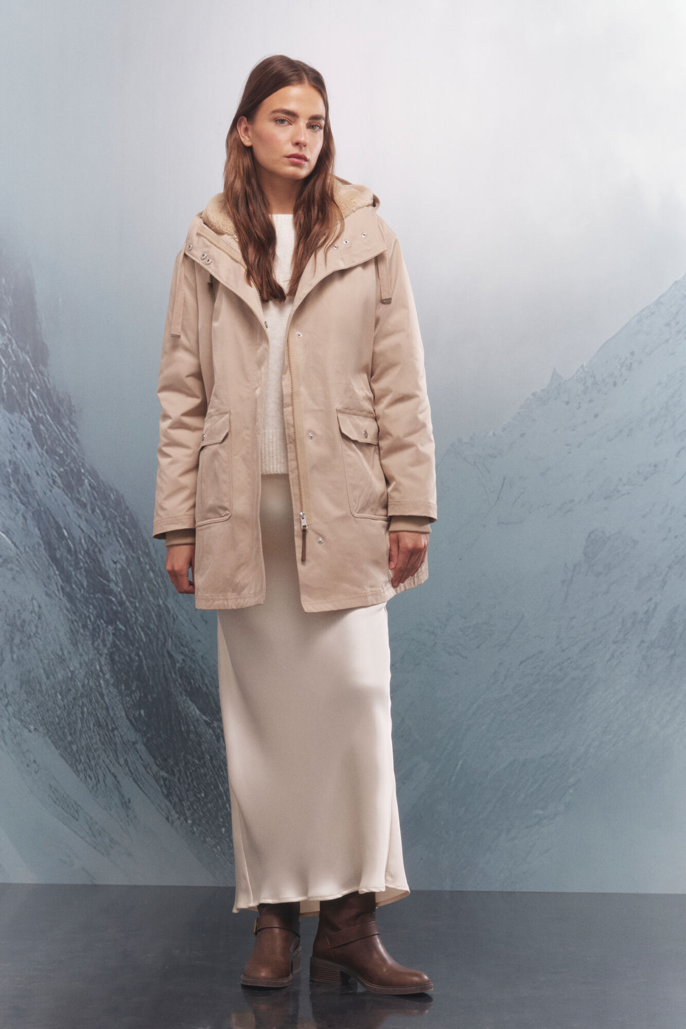 Springfield Parka con capucha repelente al agua 2 en 1 beige