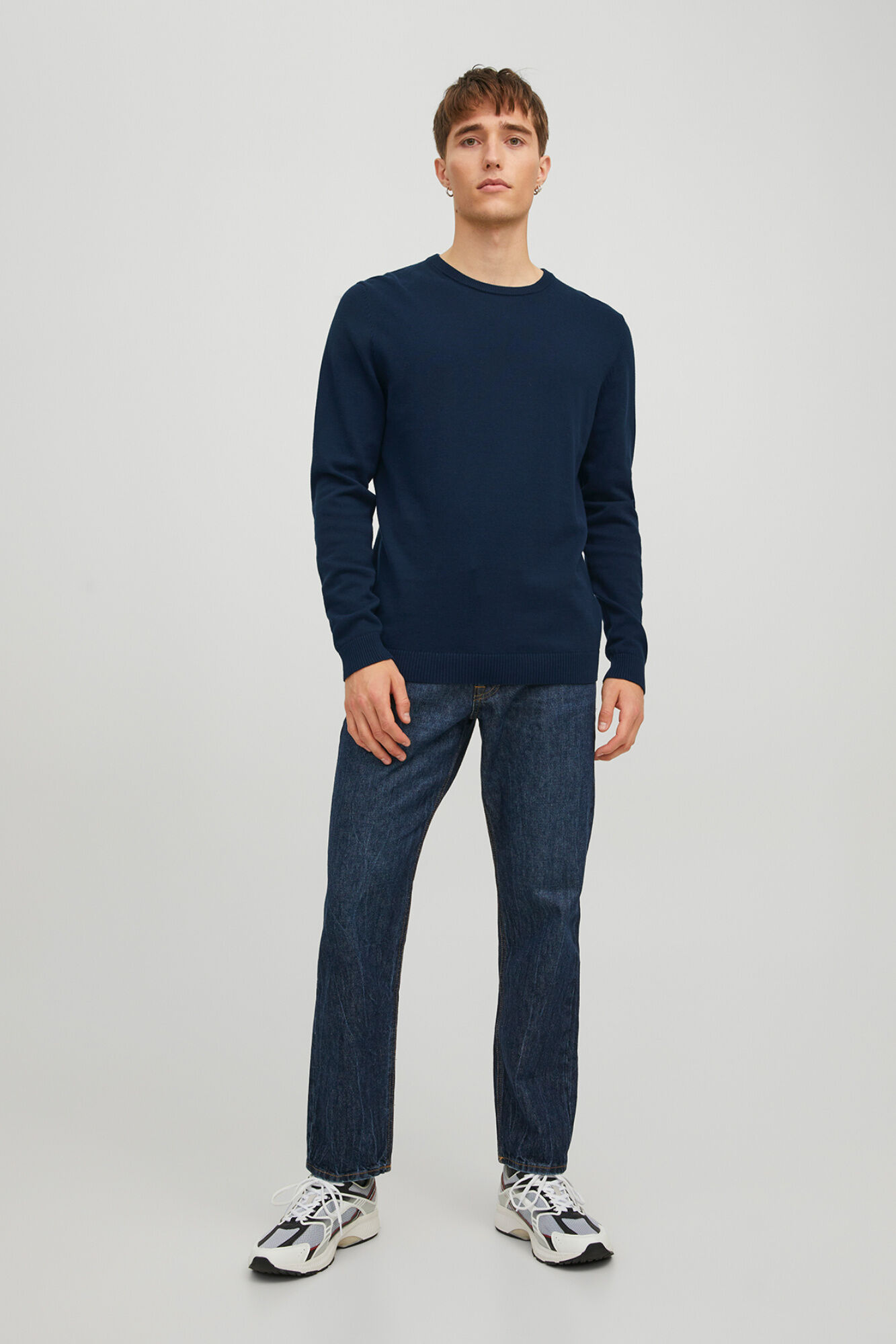 Jack & Jones Su&eacute;ter de algod&oacute;n cuello redondo marino