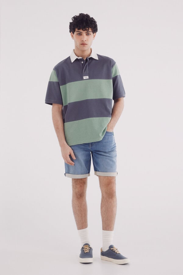 Springfield Bermuda vaquera en knit denim medio slim fit turquesa