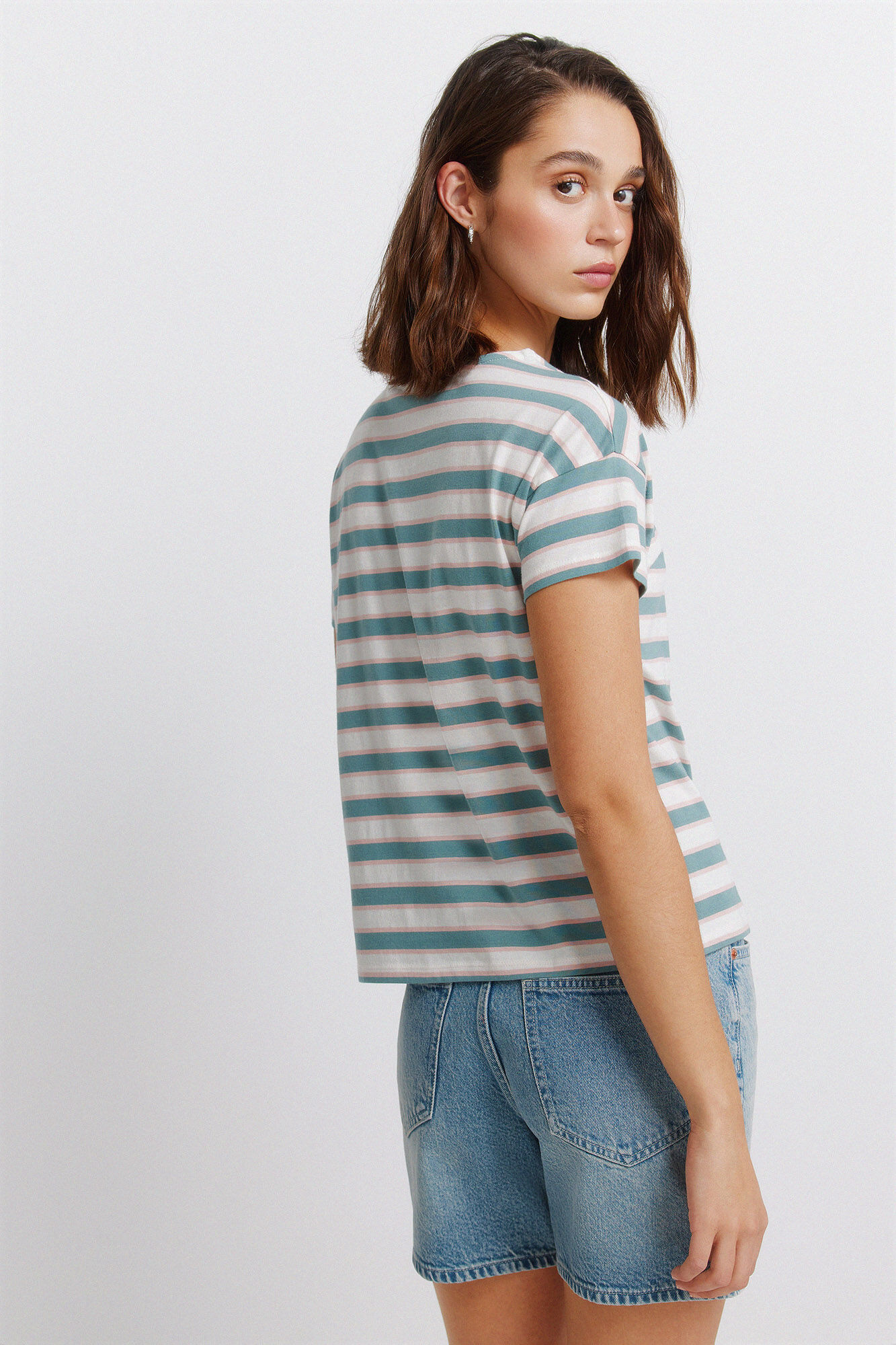Springfield Playera de algod&oacute;n doble raya blanco