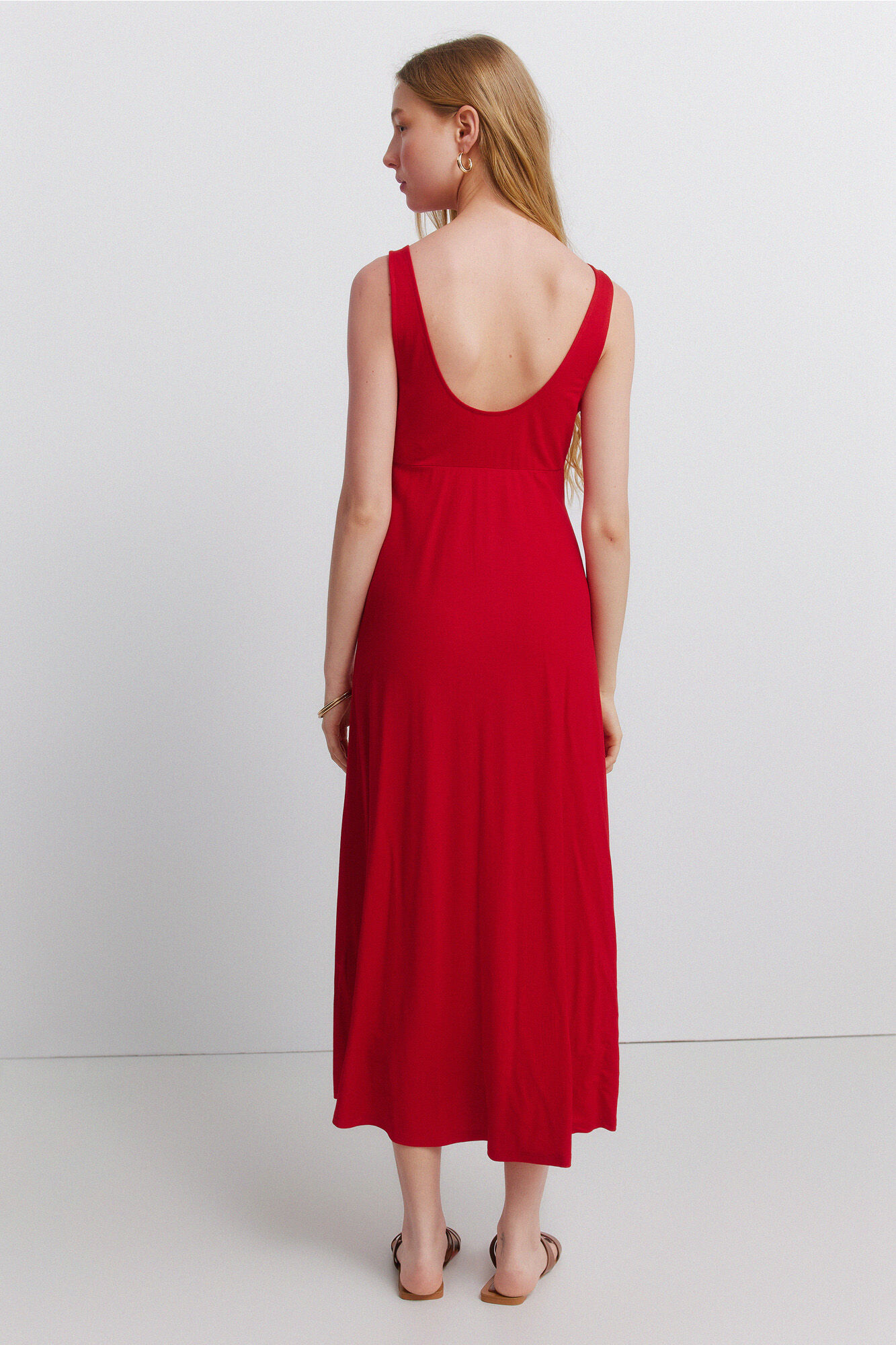 Springfield Vestido midi de tirantes rom&aacute;ntico rojo