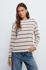Springfield Playera de chenilla a rayas con botones en los hombros estampado