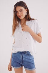 Springfield Blusa polera algodón estampada café