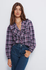 Springfield Blusa cuadros volante marino