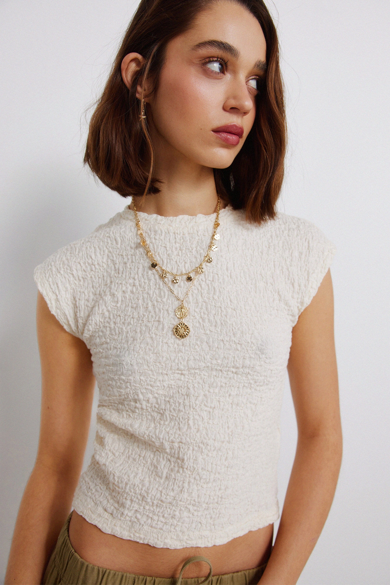 Springfield Playera manga larga con estructura beige