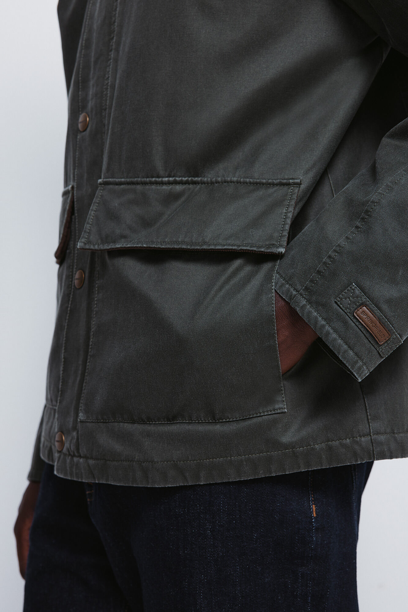 Springfield Parka short con cuello de pana kaki