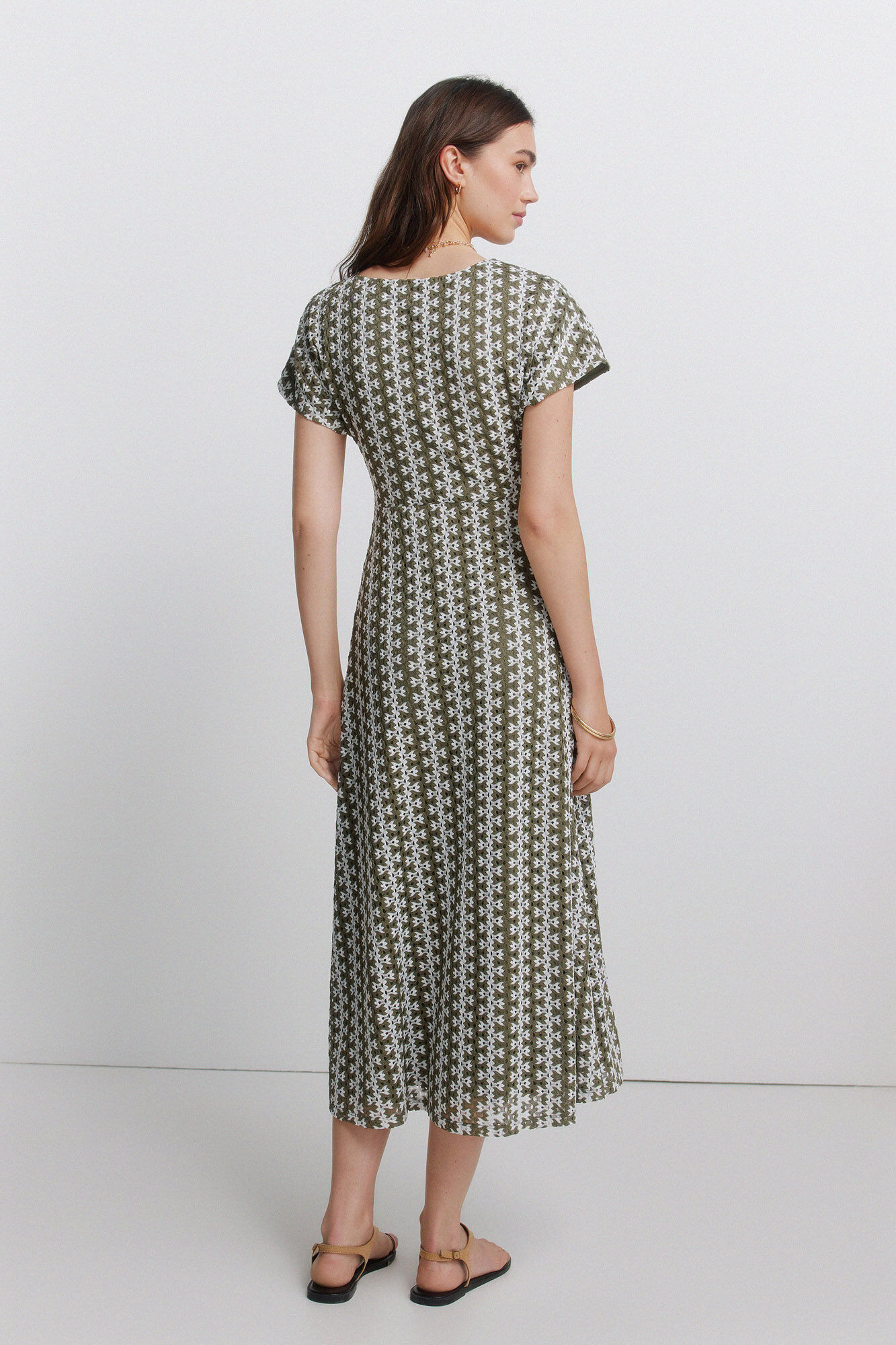 Springfield Vestido midi bordado kaki