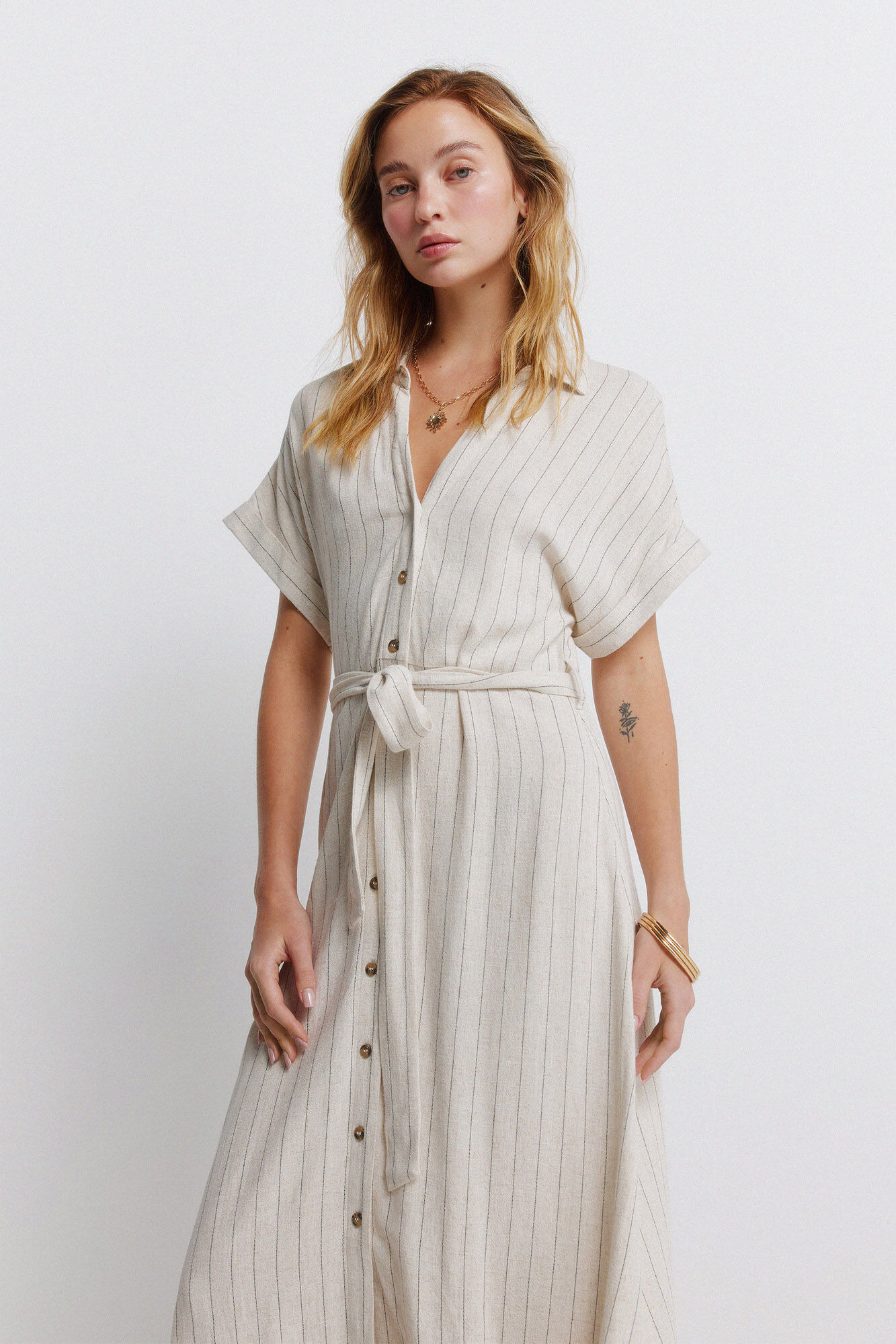 Springfield Vestido camisero de rayas caf&eacute;