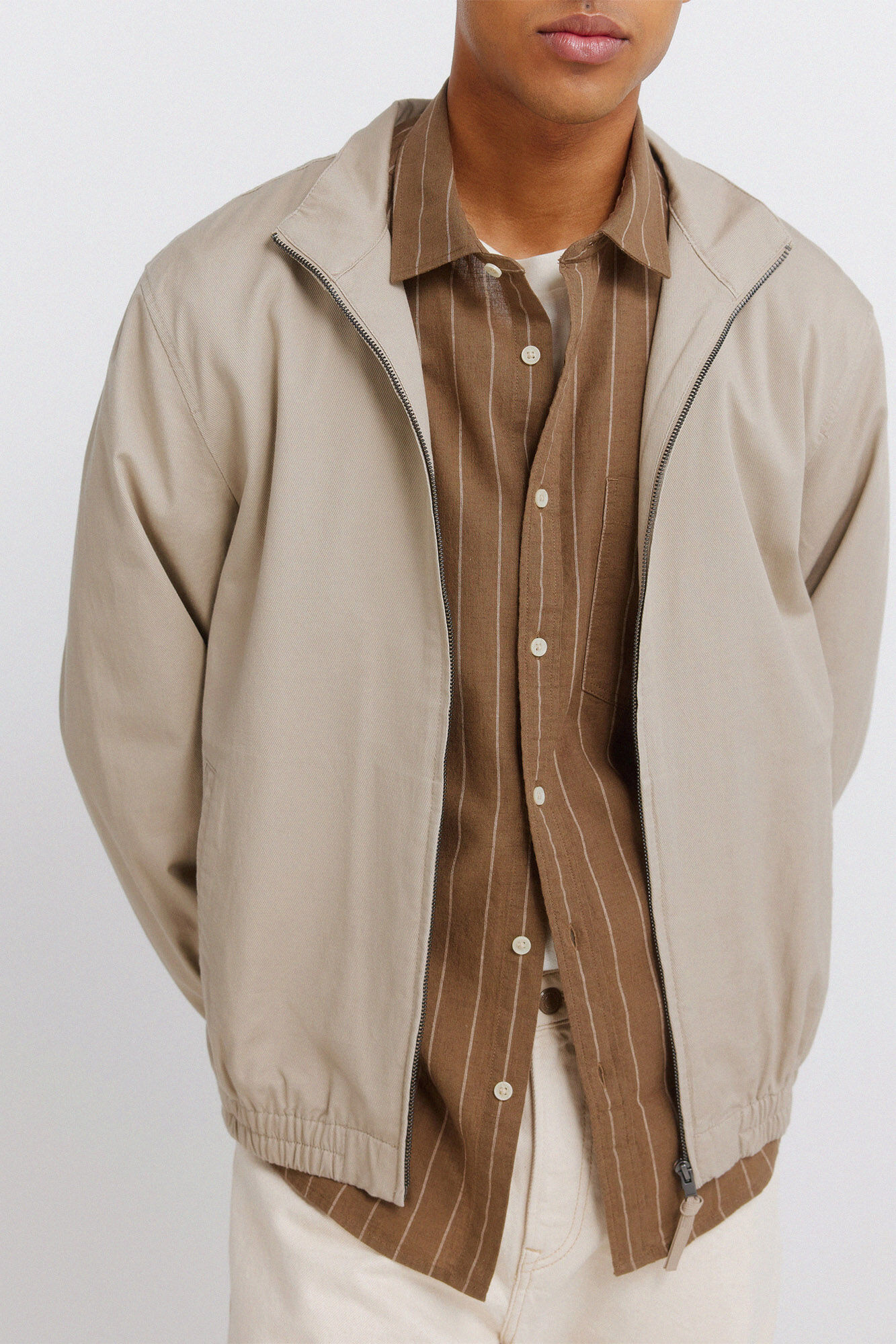 Springfield Camisa de rayas con lino caf&eacute;