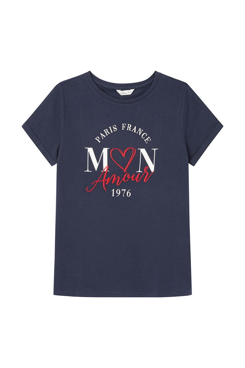 Springfield Playera gr&aacute;fica algod&oacute;n manga vuelta azulado