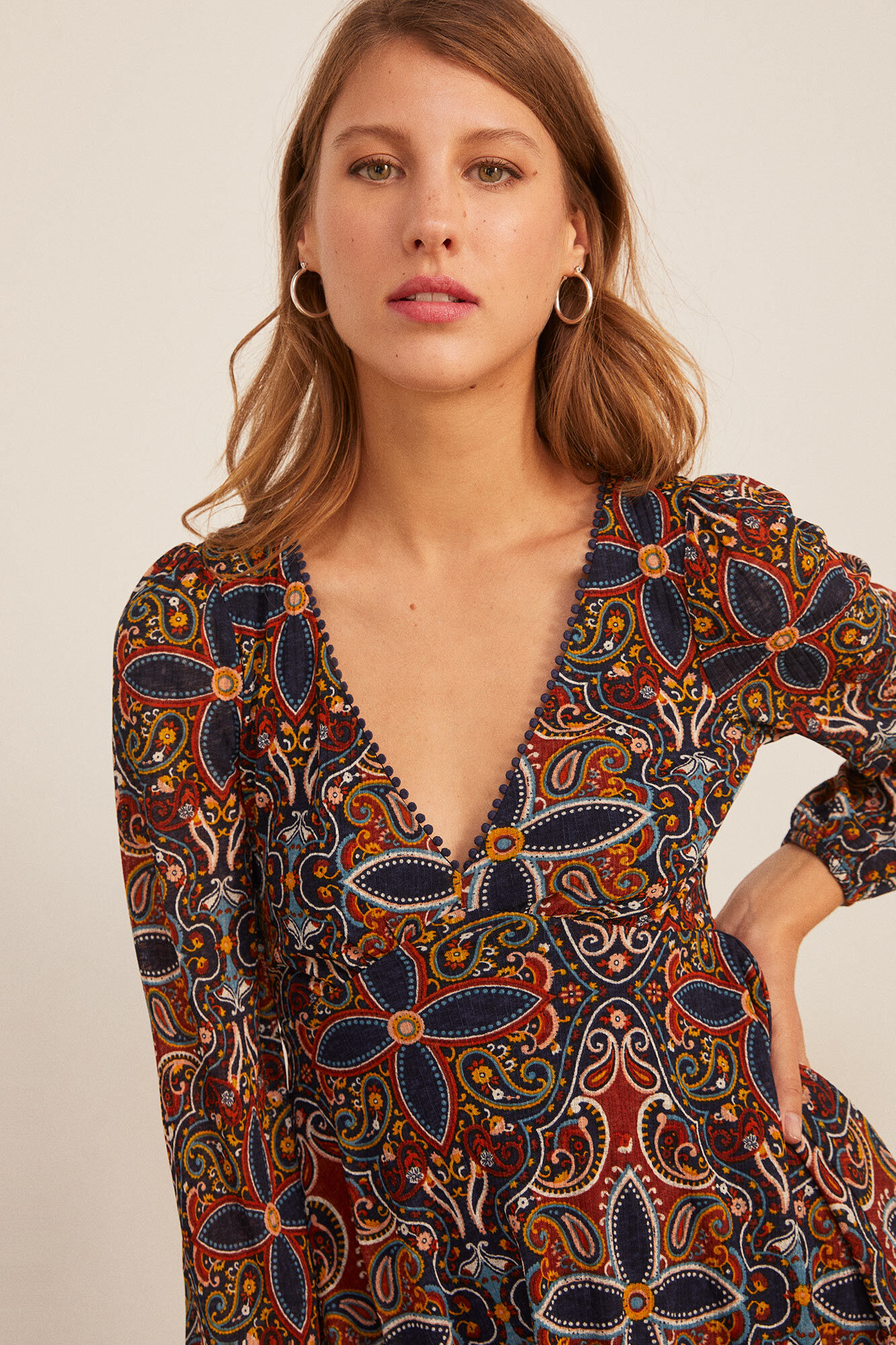 Springfield Vestido Estampado Escote Lace marino