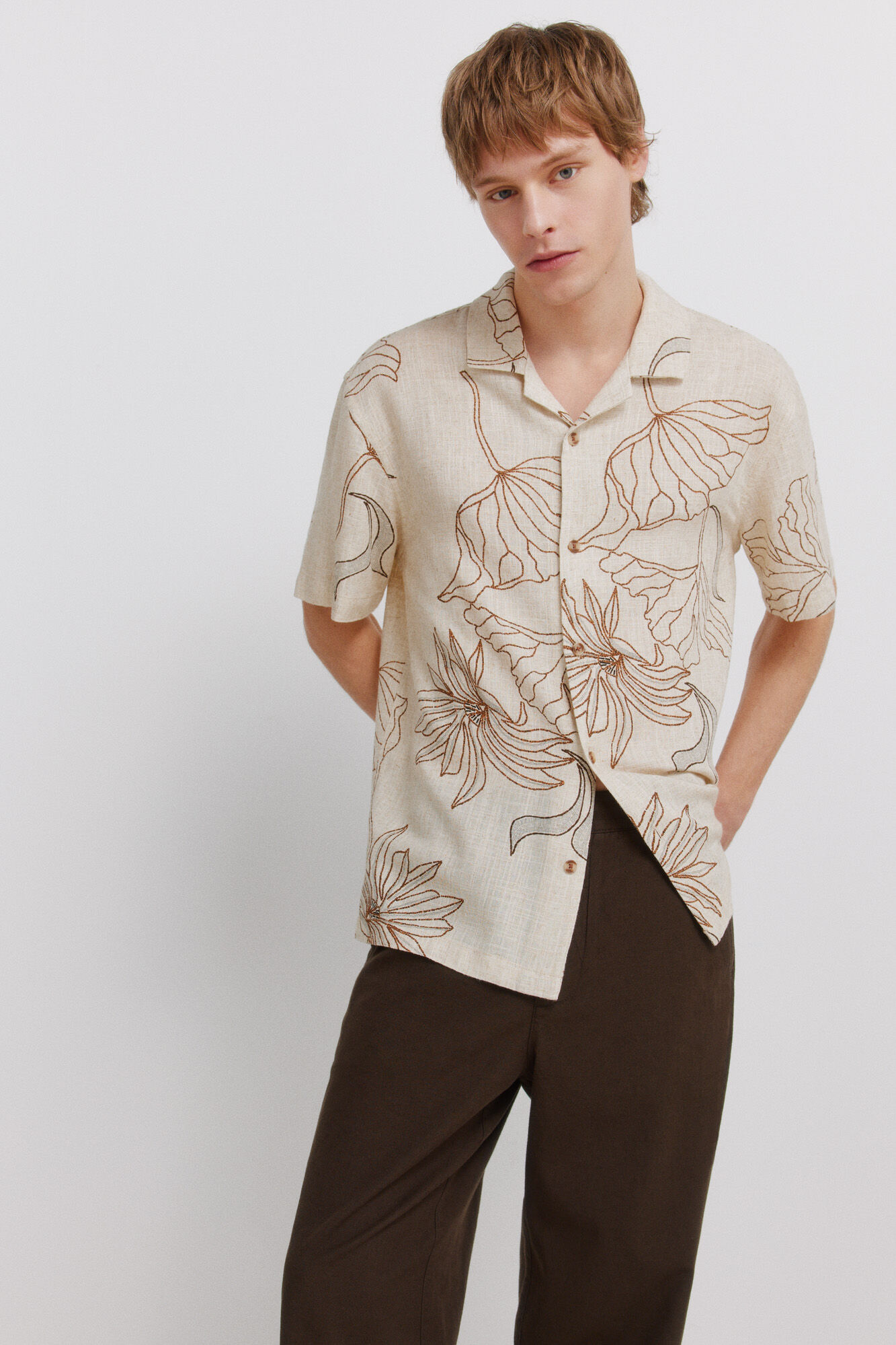 Springfield Pantal&oacute;n recto de lino estampado