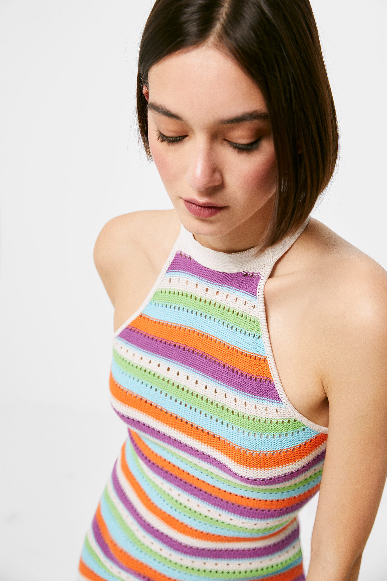 Springfield Vestido Midi Punto Rayas verde