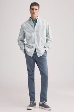 Springfield Camisa rayas algodón slub verde