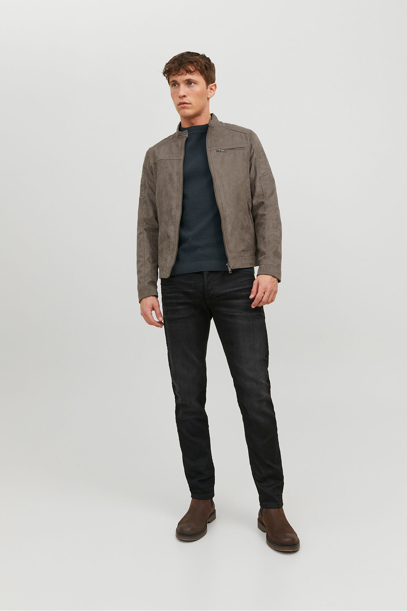 Jack & Jones Chamarra motera simil ante gris