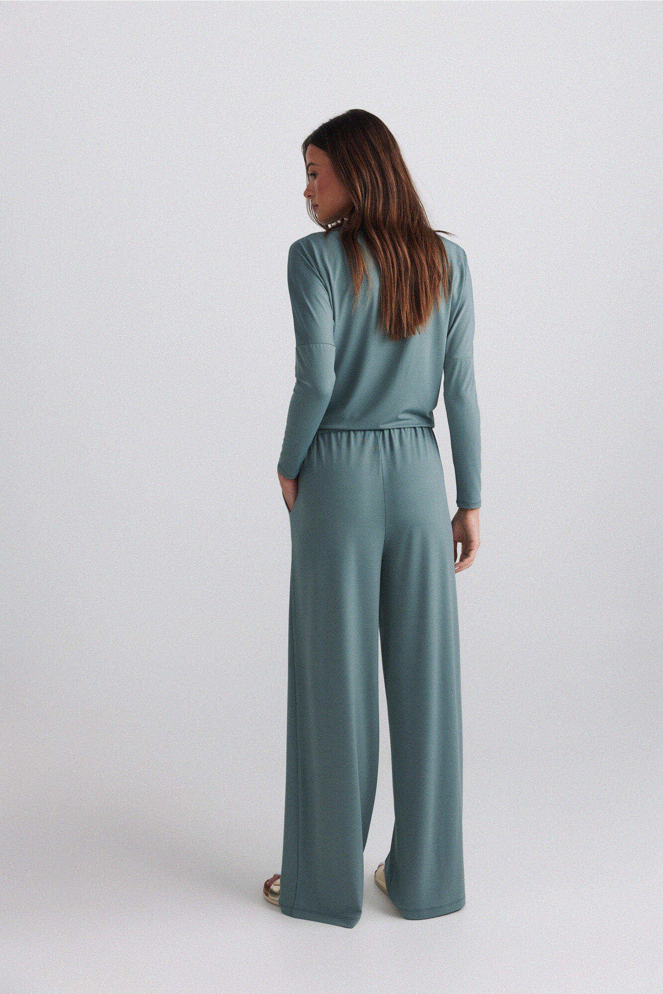 Springfield Pantal&oacute;n fluido de viscosa verde