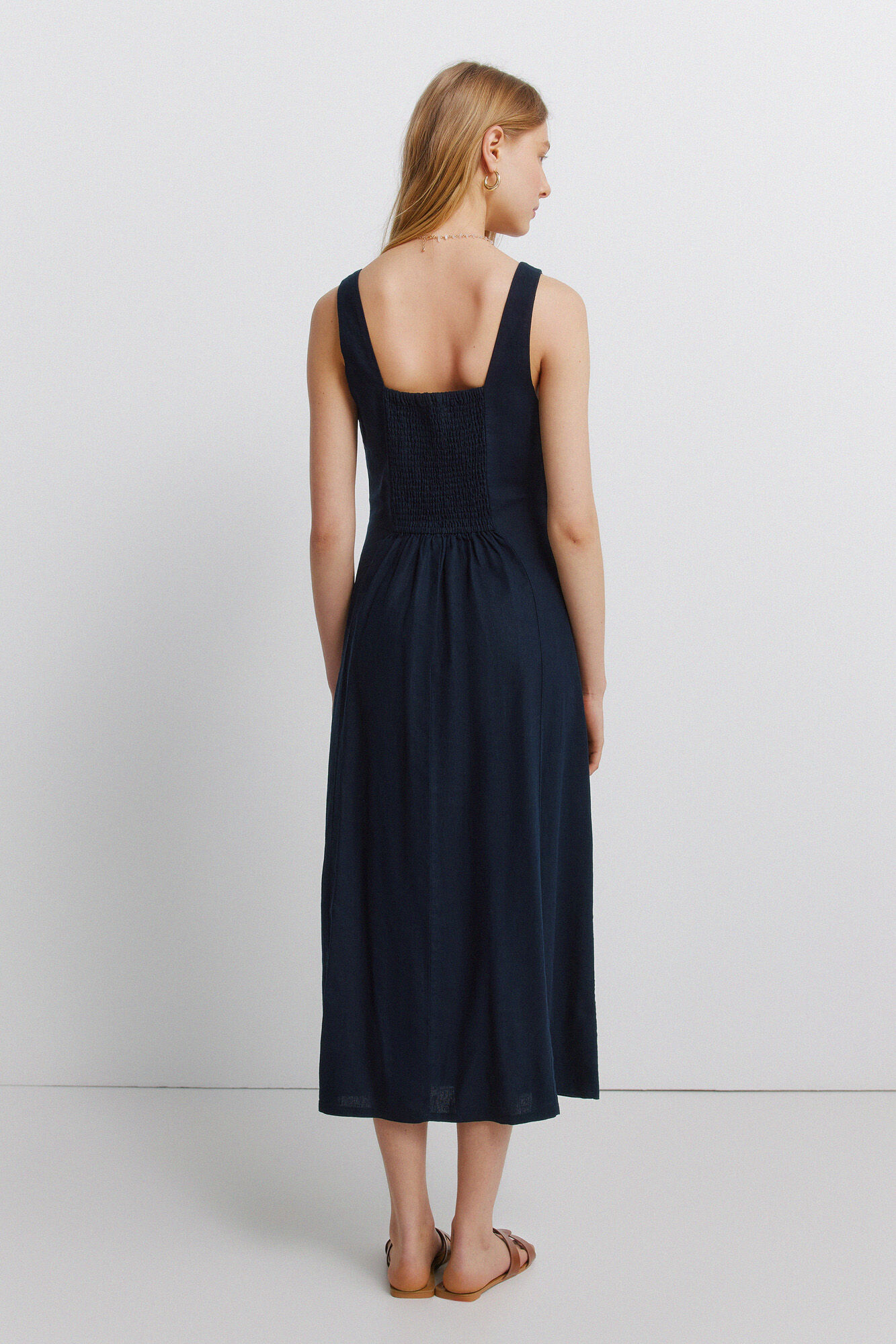 Springfield Vestido midi con escote cuadrado azul