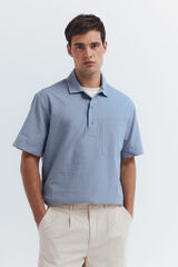 Springfield Camisa manga corta polera algodón slub azul