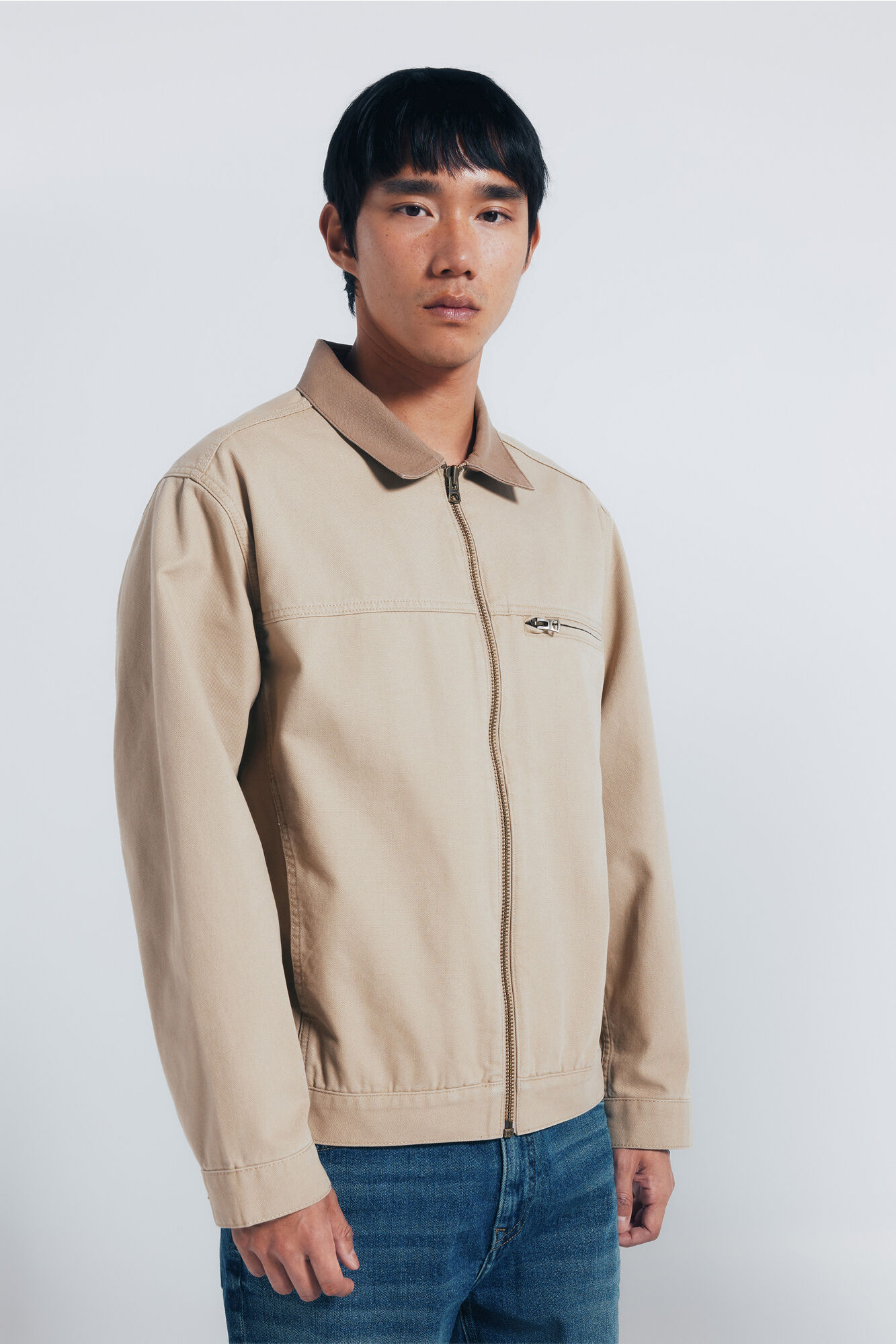 Springfield Chamarra algod&oacute;n lavada contraste beige