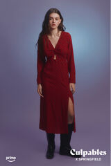 Springfield Vestido midi escote nudo estampado rojo