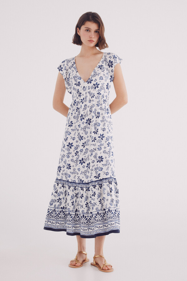 Springfield Vestido midi dobladillo volante cenefa café