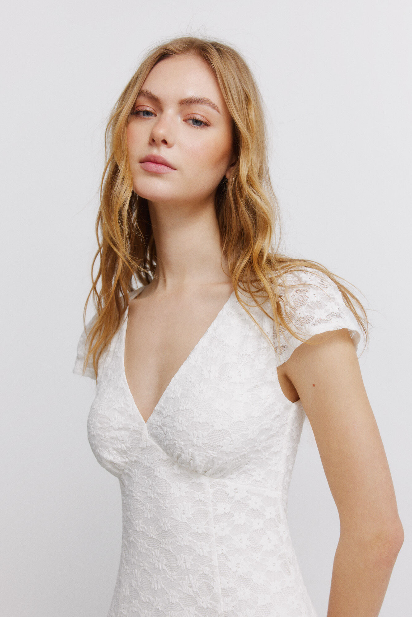 Springfield Vestido de encaje con cuello en pico