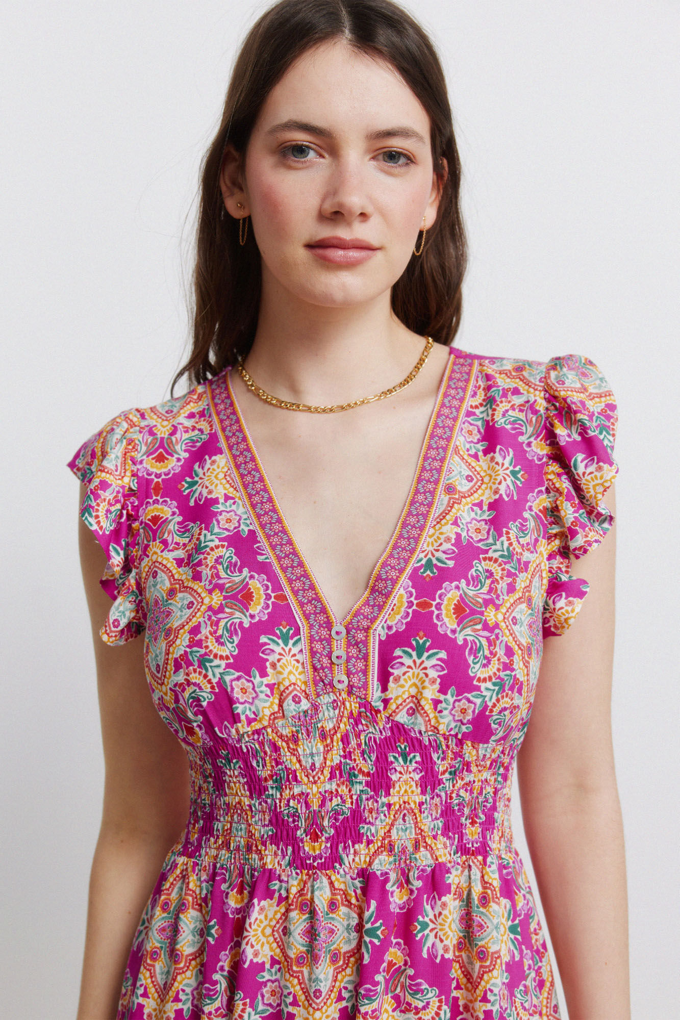 Springfield Vestido midi con volantes en el hombro