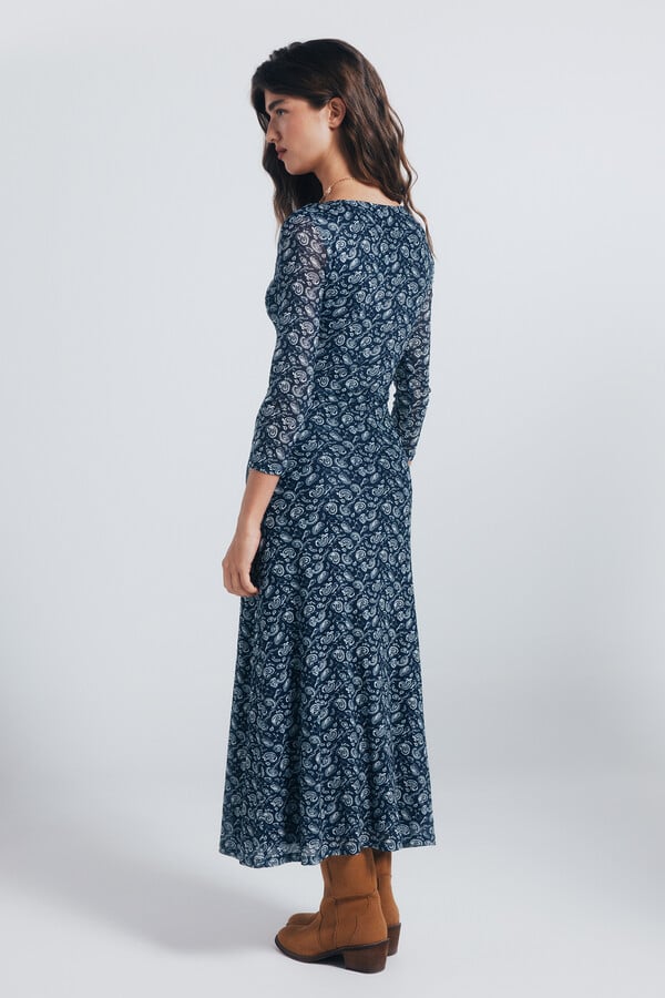 Springfield Vestido midi frunces estampado azulado