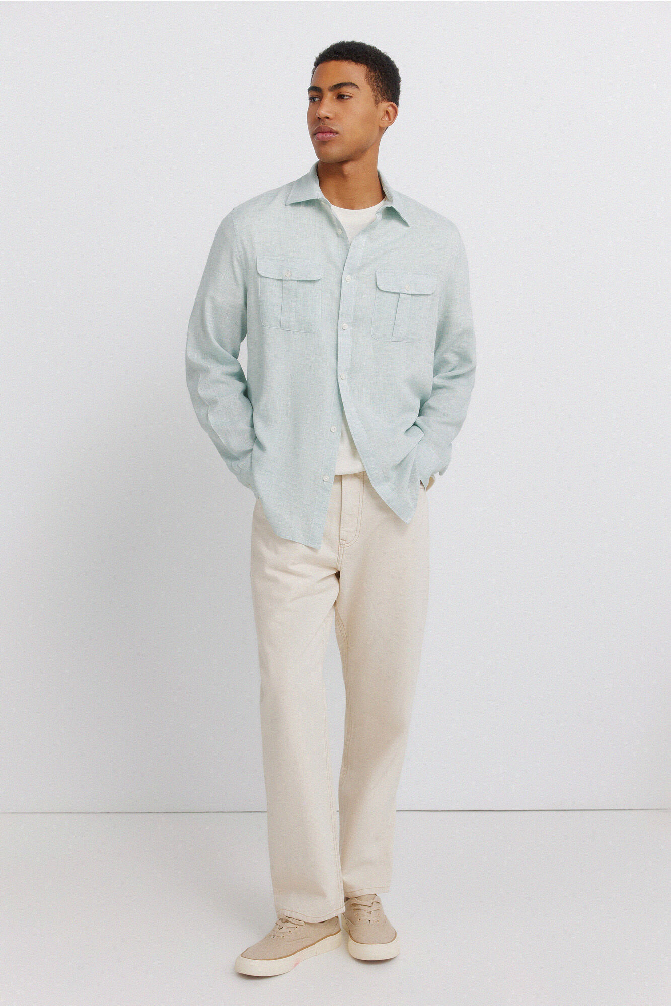 Springfield Playera con bolsillos de lino viscosa