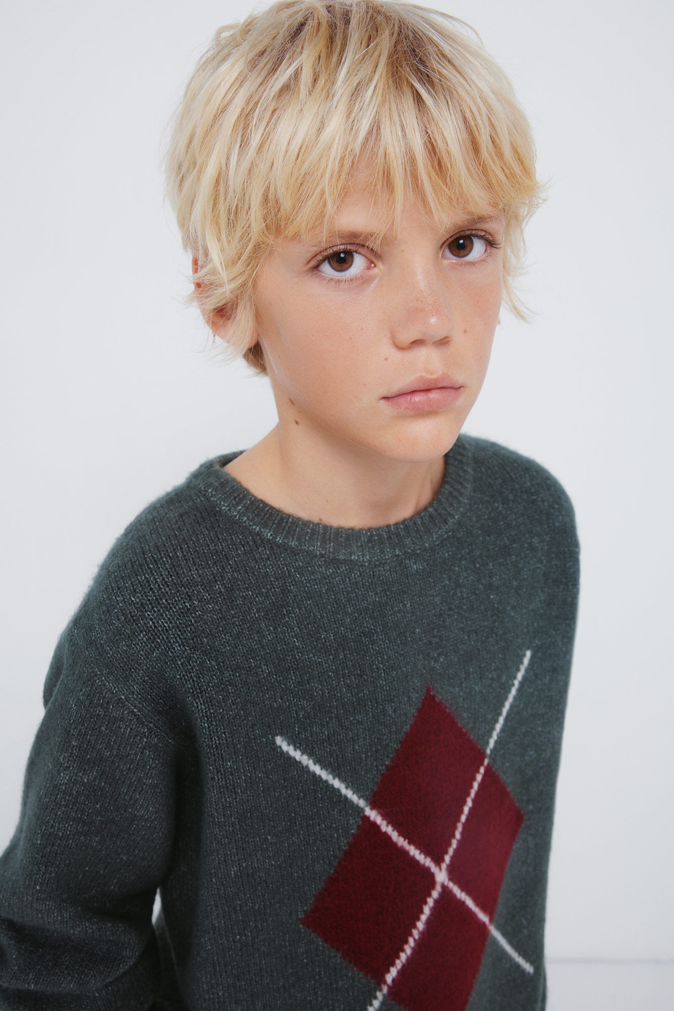 Springfield Kids Jersey caqui con estampado de rombos para ni&ntilde;o caza oscuro