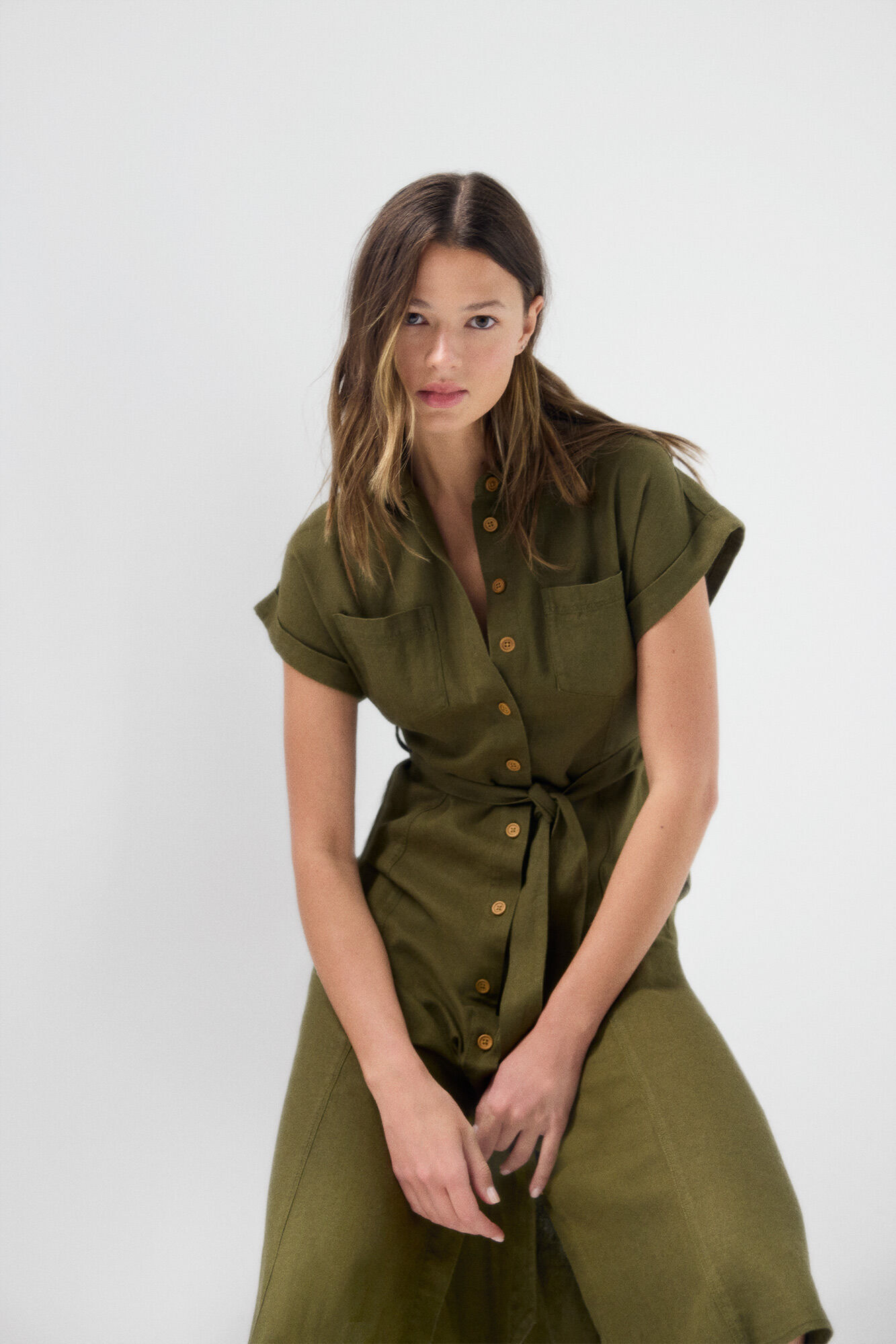 Springfield Vestido midi camisero khaki