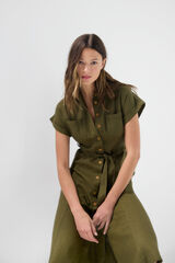Springfield Vestido midi camisero khaki
