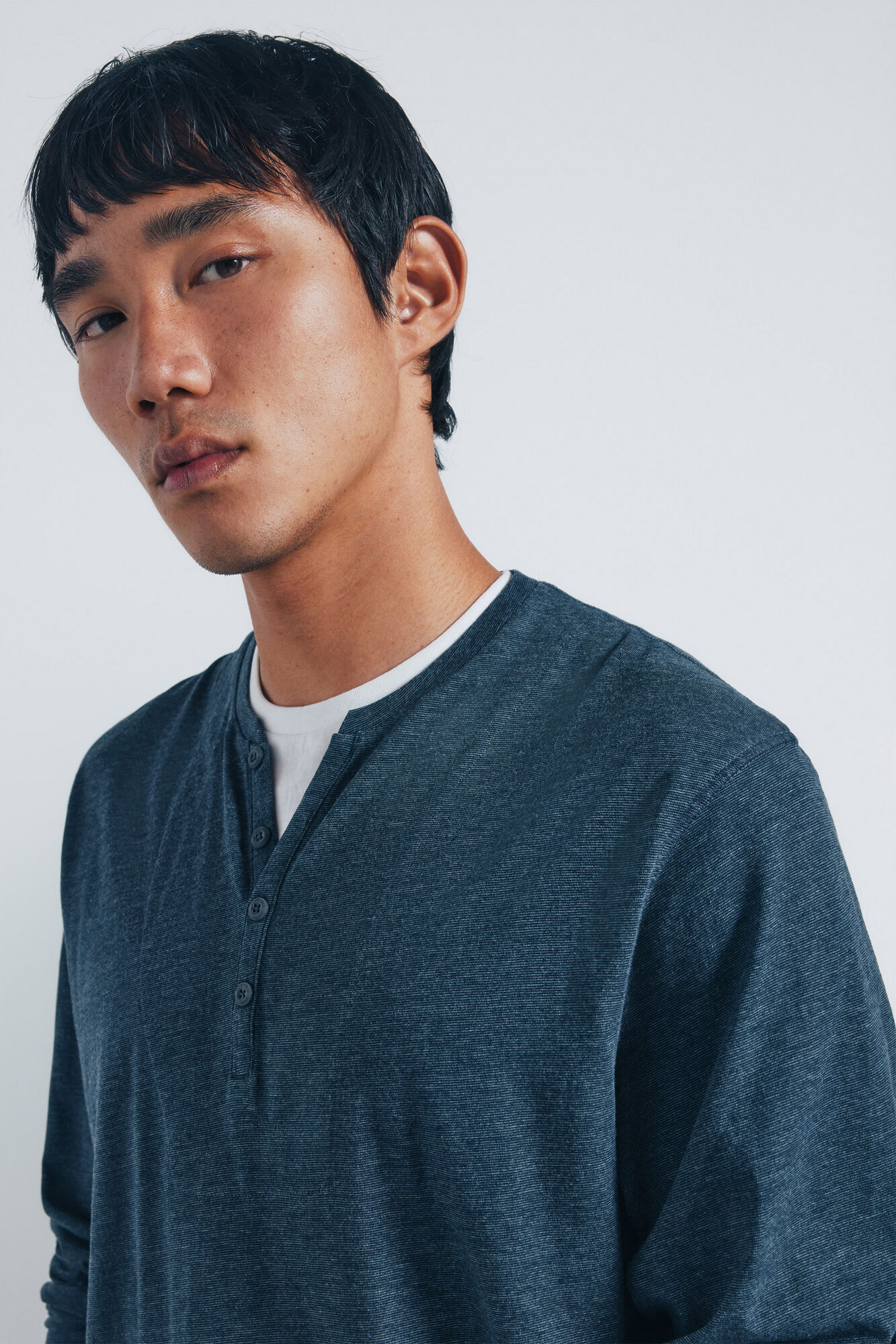 Springfield playera Cuello redondo con botones de manga larga azul