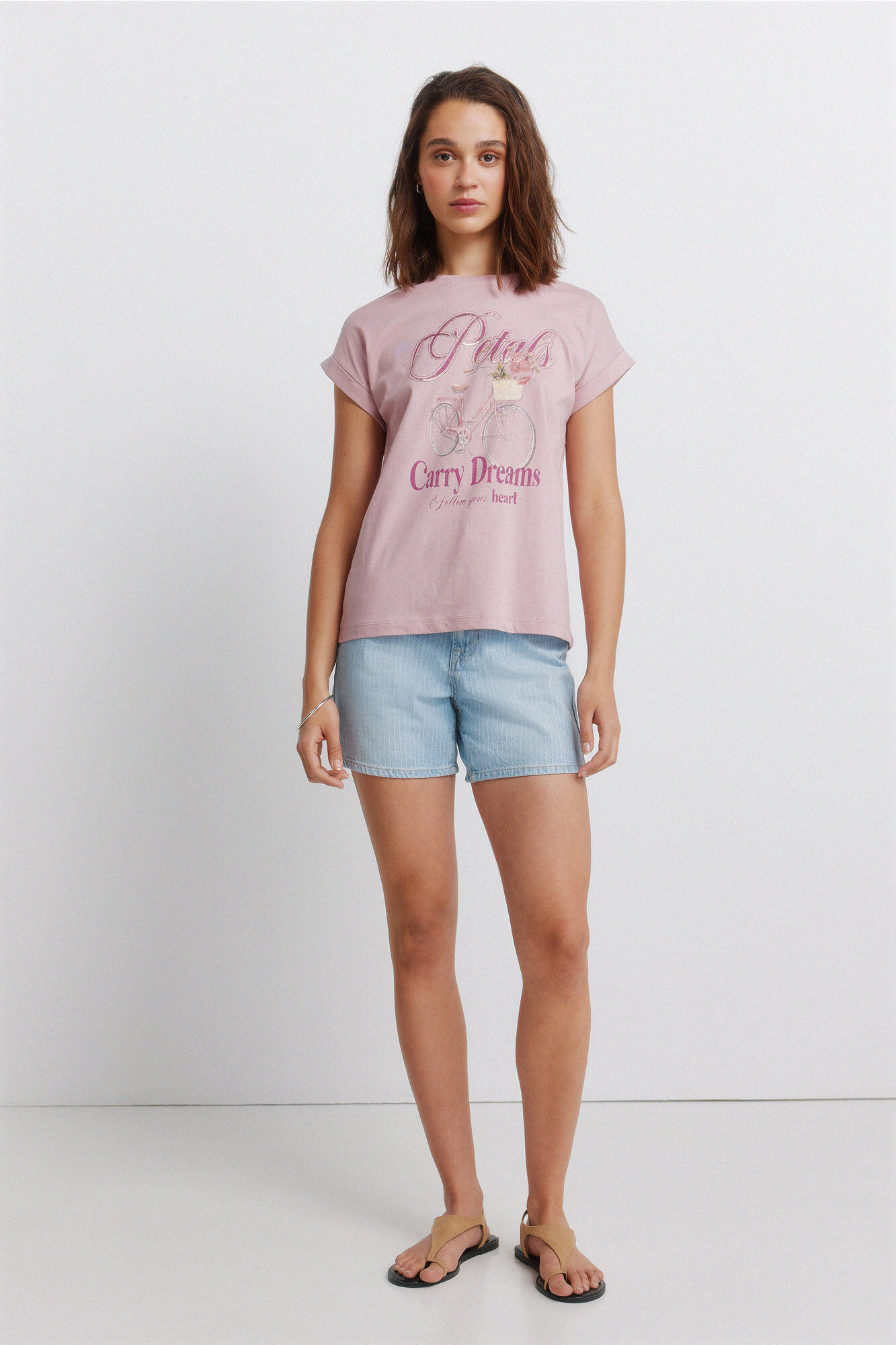 Springfield Playera de manga corta sin mangas con flores rosa