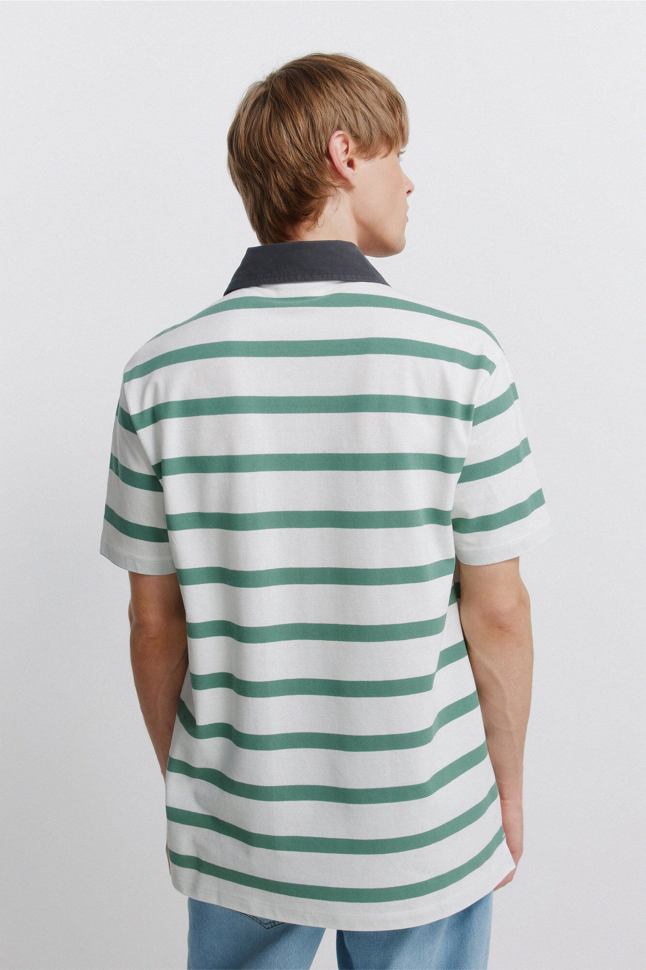 Springfield Polo de piqu&eacute; a rayas de contraste de ajuste regular verde
