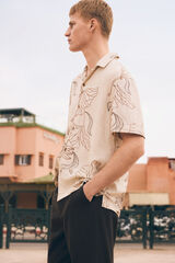 Springfield Camisa de manga corta estampada de lino y viscosa beige